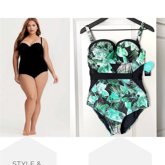 Torrid Palm Tropical Swimsuit Cutout One Piece Contour Retro Plus Vixen 5X - Picture 3 of 4